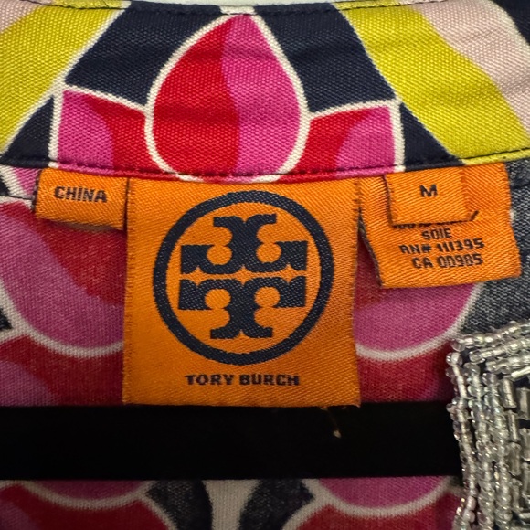 Tory Burch sz MED Black, Lime, & Multi-Pink Floral Long Sleeve Tunic Top - Picture 5 of 7